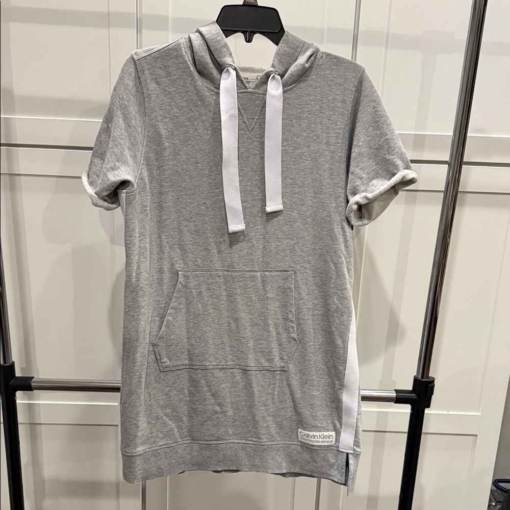 Calvin Klein Heather Gray Short Sleeve Hoodie Dress